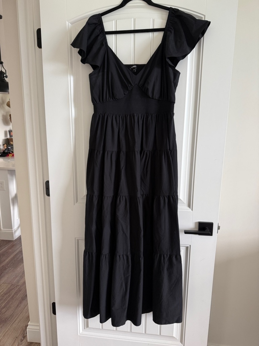 Express Black Tiered Maxi Dress with Flutter Sleeves
